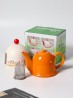 Porcelain Teapot in Orange w/ Infuser & Plastic Cover 450ML With Gift Box